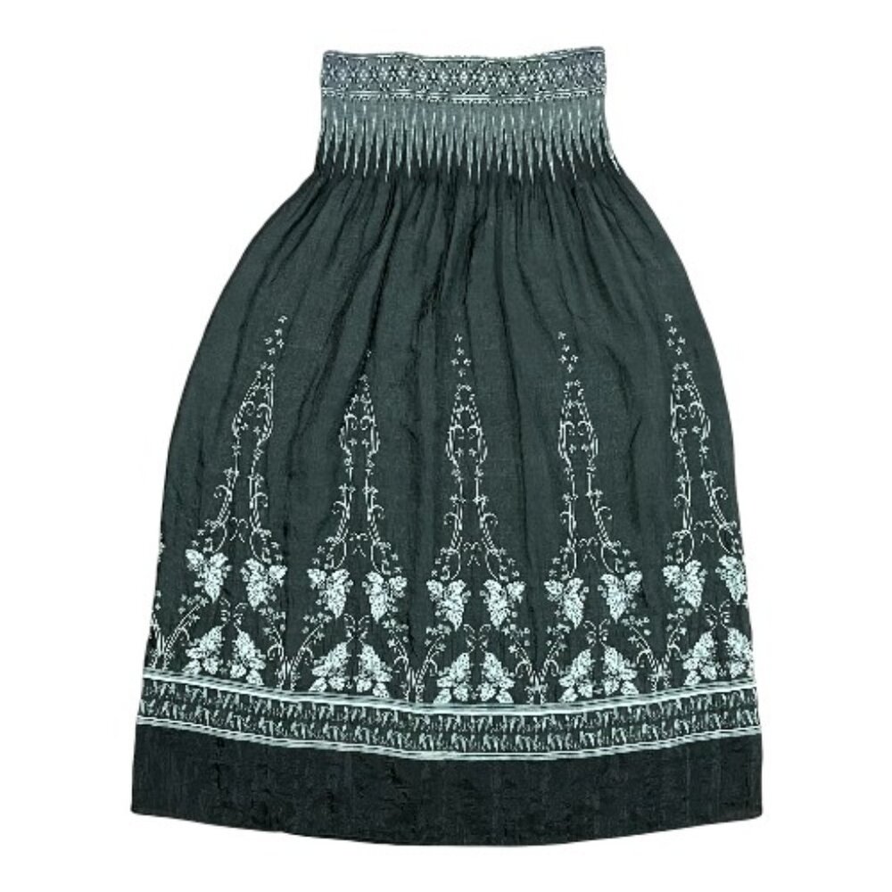 Cirana Covertible Dress Skirt Black & White Boho Smocked Elastic Top Strapless
